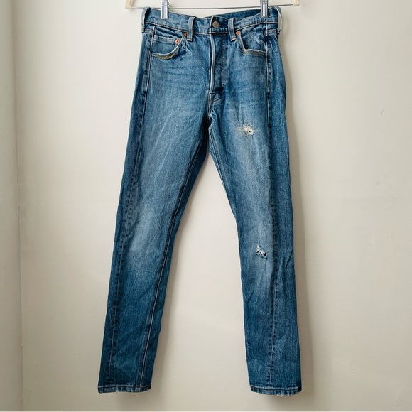 Levi's altered 501 skinny distressed jeans size 24 - Picture 2 of 11